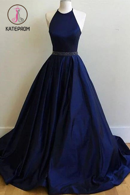 Dark Blue Halter Prom Dresses,Ball ...